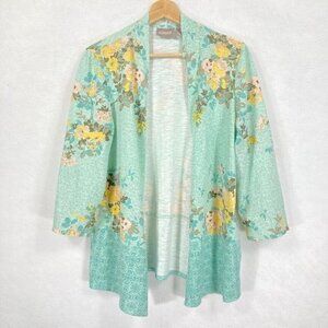 Chico's Medallion Open Front Knit Topper Lightweight Boho Coastal Grandma Core M